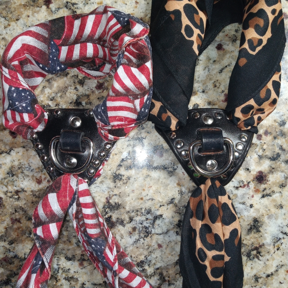 Biker style leather scarf slide